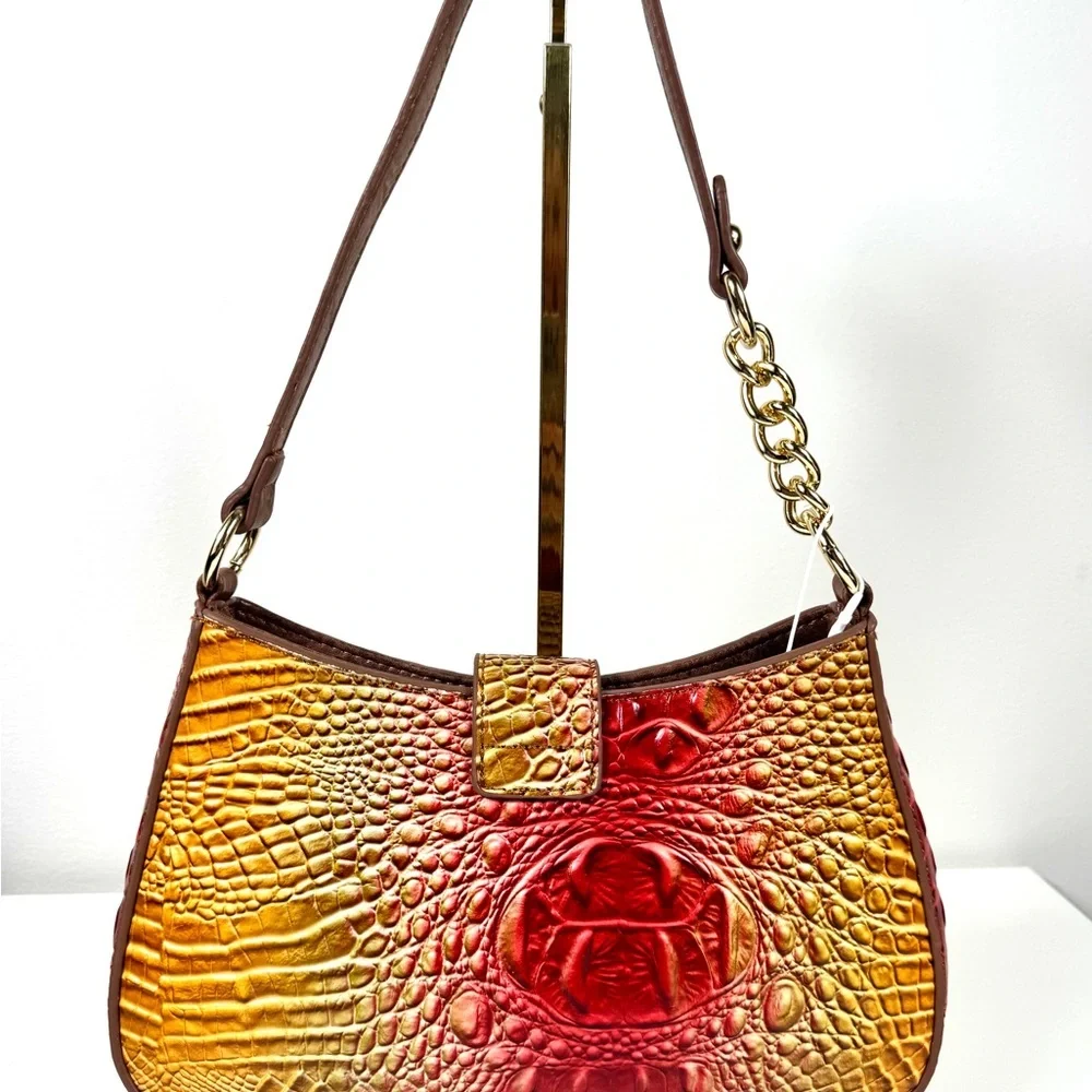 Elegant Multicolor Croc-Embossed Shoulder Bag - Picture 3 of 10